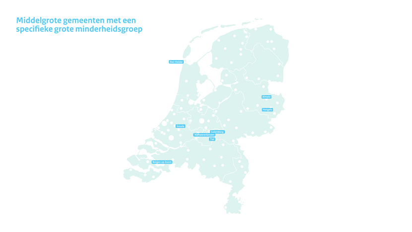 Kaartje Middelgrote gemeenten met een specifieke grote minderheidsgroep